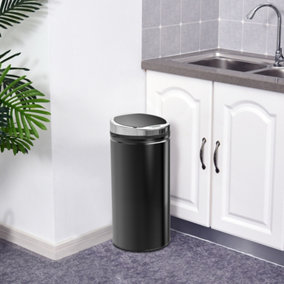 HOMCOM Automatic Hand Sensor Dustbin Kitchen Waste Bin Rubbish Can 42L Black