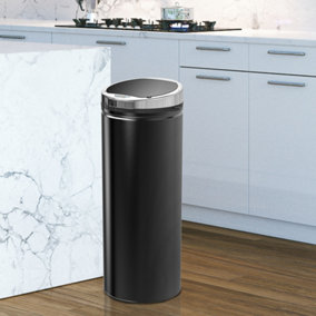 HOMCOM Automatic Hand Sensor Dustbin Kitchen Waste Bin Rubbish Can 50L Black