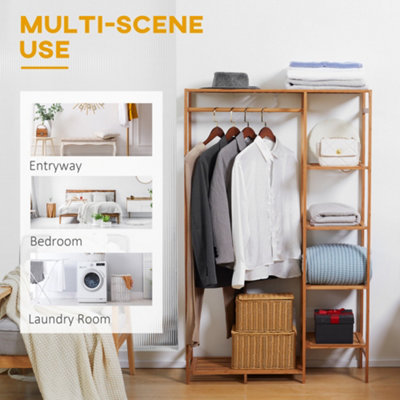 Portable Clothes Rack Coat Garment Stand Bamboo Rail Hanger Airer Closet -  Dark Wood - Furniture > Home Furniture