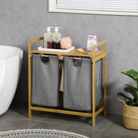 HOMCOM Bamboo Laundry Basket with Shelf Pull-out Bags for Bedroom Laundry Room