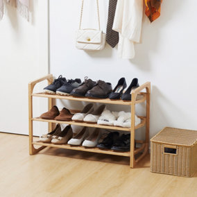 HOMCOM Bamboo Shoe Rack, 3-tier Shoe Storage Shelf for 9 Pair Shoes for Entryway