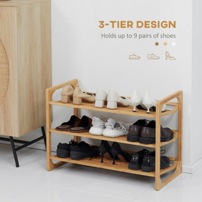 HOMCOM Bamboo Shoe Rack, 3-tier Shoe Storage Shelf for 9 Pair Shoes for ...