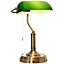 HOMCOM Banker's Table Lamp Desk with Antique Bronze Base, Green Glass Shade and Pull Rope Switch