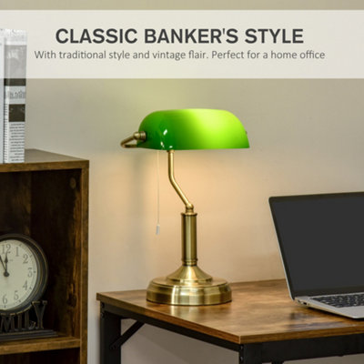 Bankers Lamp Green Glass Shade / Vintage Style Banker Lamp with Pull Chain  Switch / Study Lamp / Traditional Desk Lamp / Library Lamp