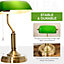 HOMCOM Banker's Table Lamp Desk with Antique Bronze Base, Green Glass Shade and Pull Rope Switch