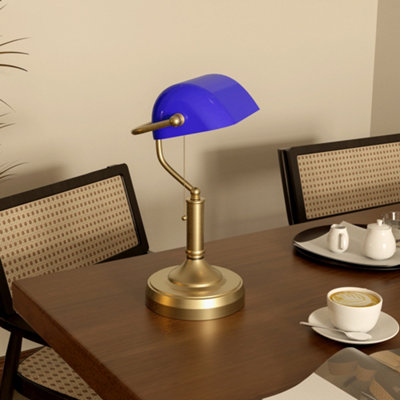 HOMCOM Banker's Table Lamp w/ Antique Bronze Tone Base, Blue