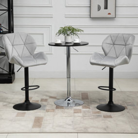 HOMCOM Bar Stool Set of 2 Fabric Adjustable Height Counter Chairs Light Grey