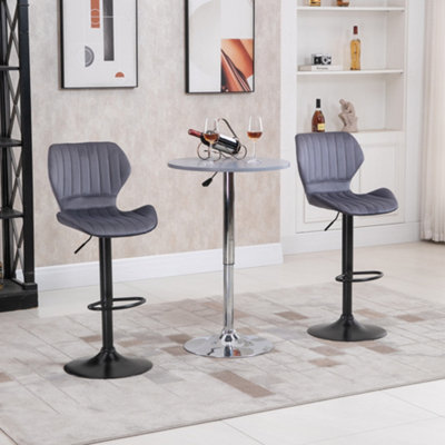 HOMCOM Bar Stool Set of 2 Fabric Adjustable Height Swivel Counter Chairs