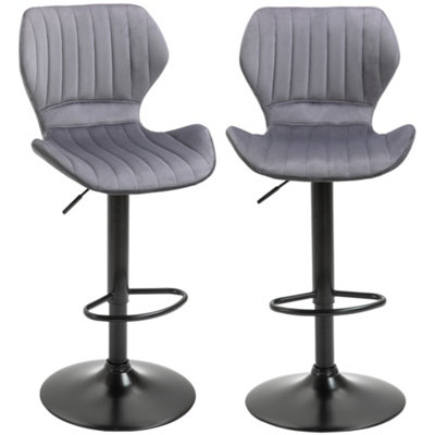 HOMCOM Bar Stool Set of 2 Fabric Adjustable Height Swivel Counter Chairs