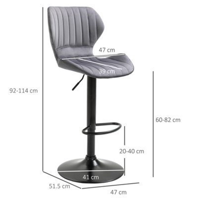 HOMCOM Bar Stool Set of 2 Fabric Adjustable Height Swivel Counter Chairs