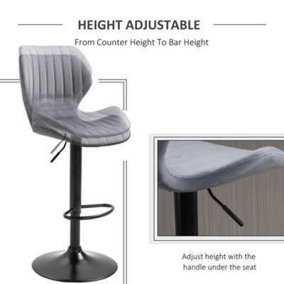 HOMCOM Bar Stool Set of 2 Fabric Adjustable Height Swivel Counter Chairs