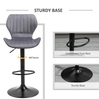 HOMCOM Bar Stool Set of 2 Fabric Adjustable Height Swivel Counter Chairs