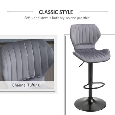 HOMCOM Bar Stool Set of 2 Fabric Adjustable Height Swivel Counter Chairs