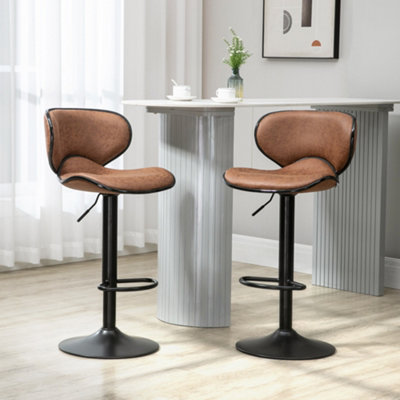 HOMCOM Bar Stool Set of 2 Microfiber Cloth Adjustable Armless Chairs Brown DIY at B Q