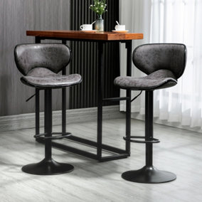 HOMCOM Bar Stool Set of 2 Microfiber Cloth Bar Chairs, Dark Grey