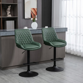 HOMCOM Bar Stools Set of 2 Adjustable Bar Chairs 360 degree Swivel for Kitchen Green