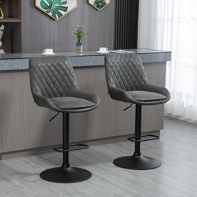 HOMCOM Bar Stools Set of 2 Adjustable Bar Chairs 360 degree Swivel for Kitchen Grey