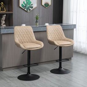 HOMCOM Bar Stools Set of 2 Adjustable Bar Chairs 360 degree Swivel for Kitchen Khaki