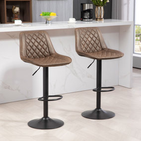 HOMCOM Bar Stools Set of 2, Adjustable Bar Chairs Swivel for Kitchen Brown