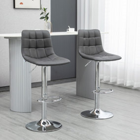 HOMCOM Bar Stools Set of 2 Adjustable Counter Barstools W/ Footrest Grey