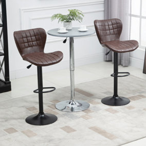 HOMCOM Bar Stools Set of 2 Adjustable Height Swivel PU Leather Bar Chairs Brown