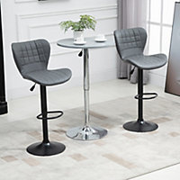 HOMCOM Bar Stools Set of 2 Adjustable Height Swivel PU Leather Bar Chairs Grey