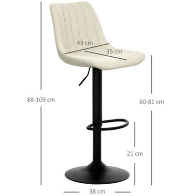 HOMCOM Bar Stools Set of 2 Adjustable Swivel Bar Chairs with Backrest Beige