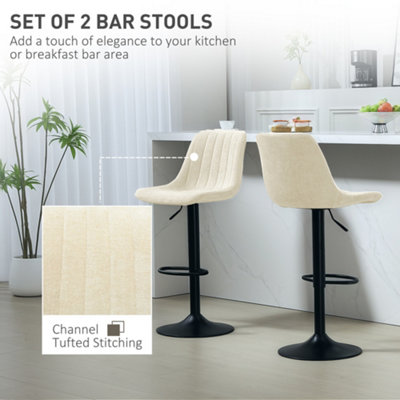 HOMCOM Bar Stools Set of 2 Adjustable Swivel Bar Chairs with Backrest Beige