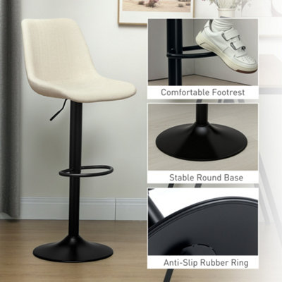 HOMCOM Bar Stools Set of 2 Adjustable Swivel Bar Chairs with Backrest Beige