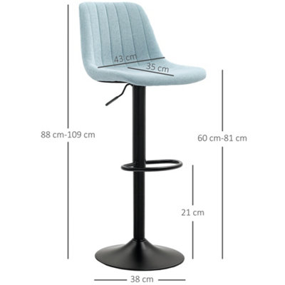 HOMCOM Bar Stools Set of 2 Adjustable Swivel Bar Chairs with Backrest Blue