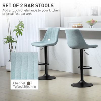 HOMCOM Bar Stools Set of 2 Adjustable Swivel Bar Chairs with Backrest Blue