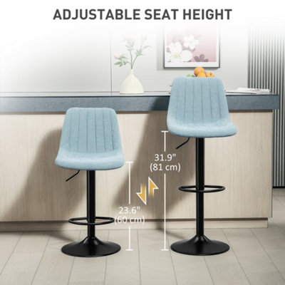 HOMCOM Bar Stools Set of 2 Adjustable Swivel Bar Chairs with Backrest Blue