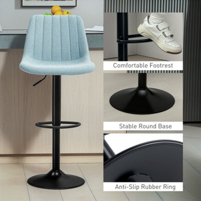 HOMCOM Bar Stools Set of 2 Adjustable Swivel Bar Chairs with Backrest Blue