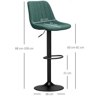 HOMCOM Bar Stools Set of 2 Adjustable Swivel Bar Chairs with Backrest Green