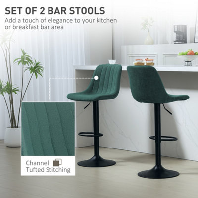 HOMCOM Bar Stools Set of 2 Adjustable Swivel Bar Chairs with Backrest Green
