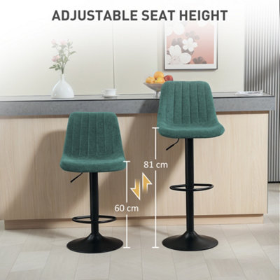 HOMCOM Bar Stools Set of 2 Adjustable Swivel Bar Chairs with Backrest Green