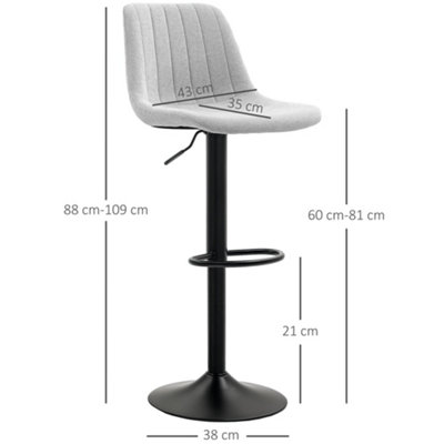 HOMCOM Bar Stools Set of 2 Adjustable Swivel Bar Chairs with Backrest Grey