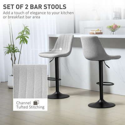 HOMCOM Bar Stools Set of 2 Adjustable Swivel Bar Chairs with Backrest Grey