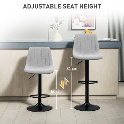 HOMCOM Bar Stools Set of 2 Adjustable Swivel Bar Chairs with Backrest Grey