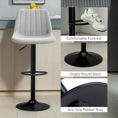 HOMCOM Bar Stools Set of 2 Adjustable Swivel Bar Chairs with Backrest Grey