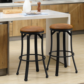 HOMCOM Bar Stools Set of 2 Microfiber Cloth Bar Chairs W/ Steel Legs Brown