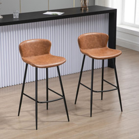 HOMCOM Bar Stools Set of 2, PU Leather Bar Chairs with Back and Steel Legs