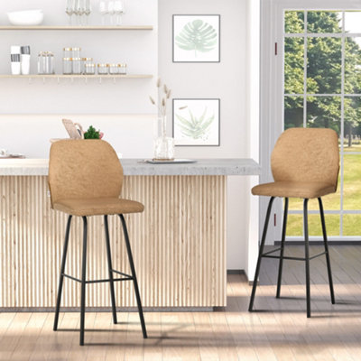 HOMCOM Bar Stools Set of 2, Upholstered Kitchen Stools with Back ...