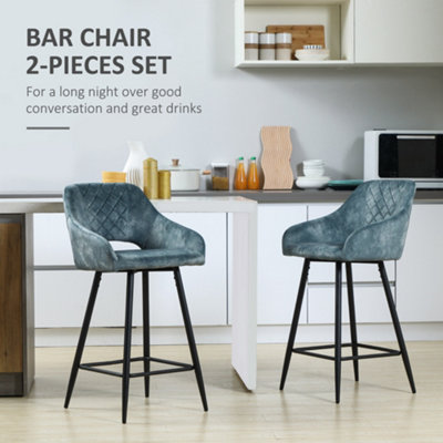 HOMCOM Bar Stools Set of 2 Velvet Touch Fabric Counter Height Bar