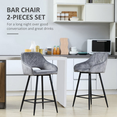 Bar Stools Set of 2, Velvet-Touch Fabric Counter Height