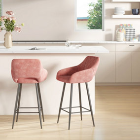 HOMCOM Bar Stools Set of 2, Velvet-Touch Fabric Counter Height Bar Chairs Pink