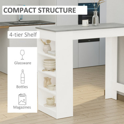 HOMCOM Bar Table Coffee Table Kitchen Dining Table with 4-Tier Shelf Grey