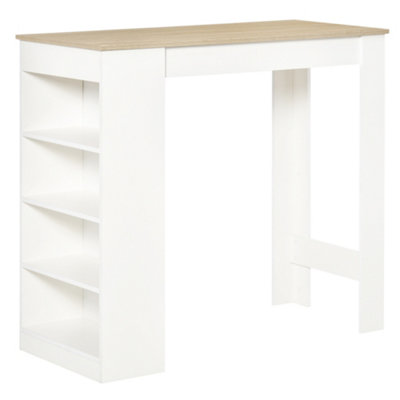 HOMCOM Bar Table Coffee Table Kitchen Dining Table with 4-Tier Shelf Natural