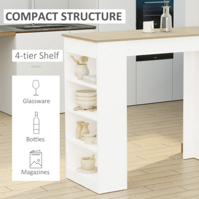 HOMCOM Bar Table Coffee Table Kitchen Dining Table with 4-Tier Shelf Natural