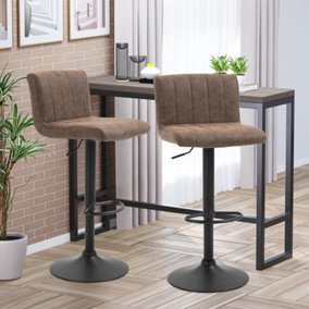 HOMCOM Barstools Set of 2 Adjustable Height Bar Chairs with Footrest, Brown